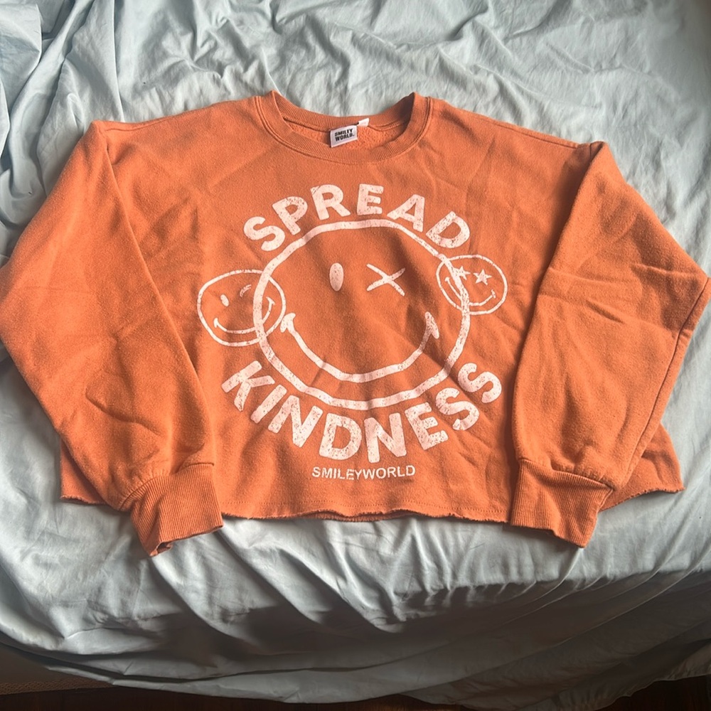 Cropped sweatshirt, burnt orange, cute smiley designs